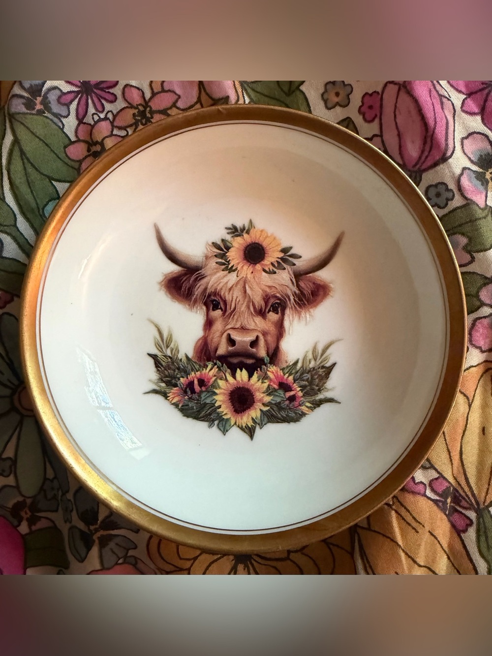 France Lemoges Porcelain Highland Cow Trinket Dish